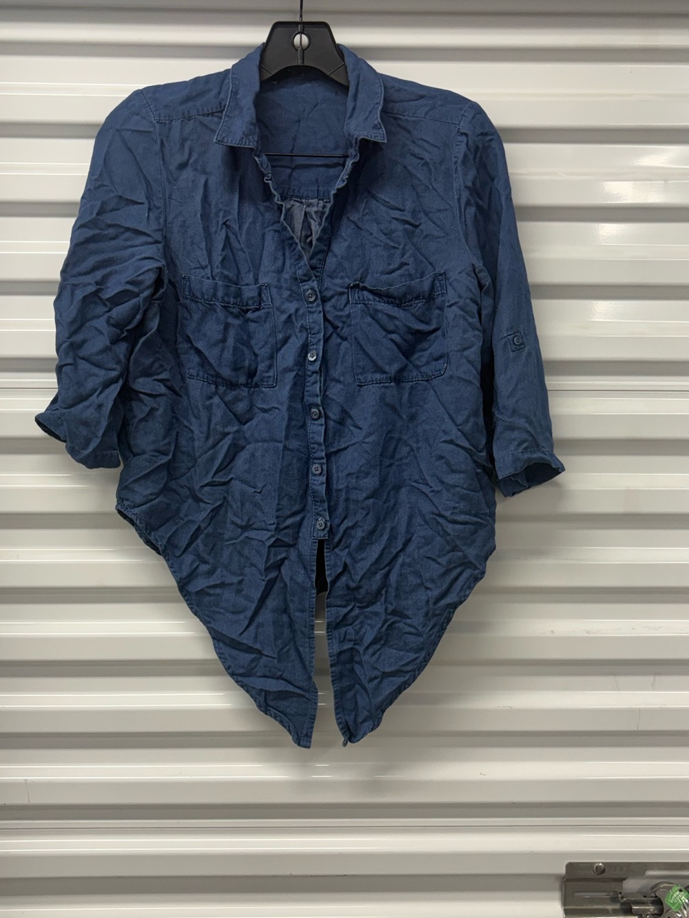 harve benard  Blue Collared Button-Up Blouse 3/4 Sleeve Solid Small Size